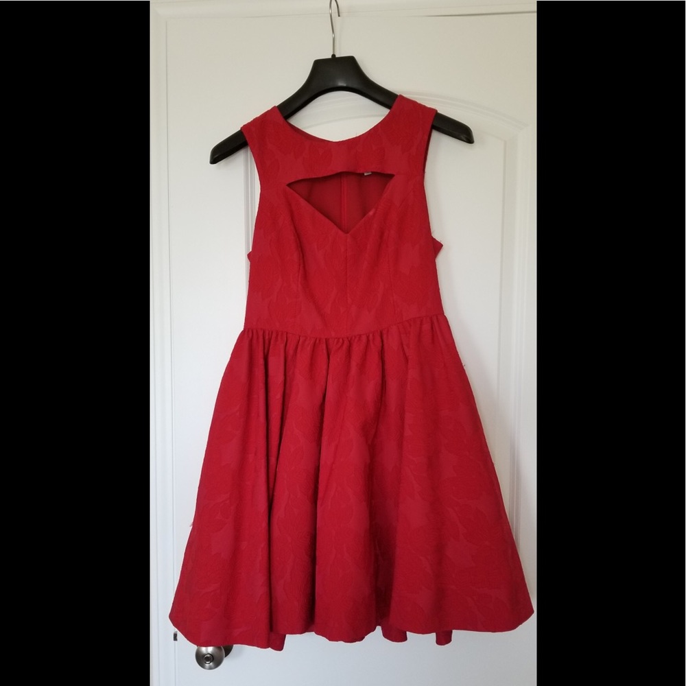Cherry red “Tracy Reese” leaf print dress